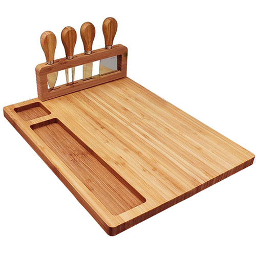 36cm Brown Rectangular Wood Cheese Board Charcuterie Serving Tray with Knife Set Countertop Decor