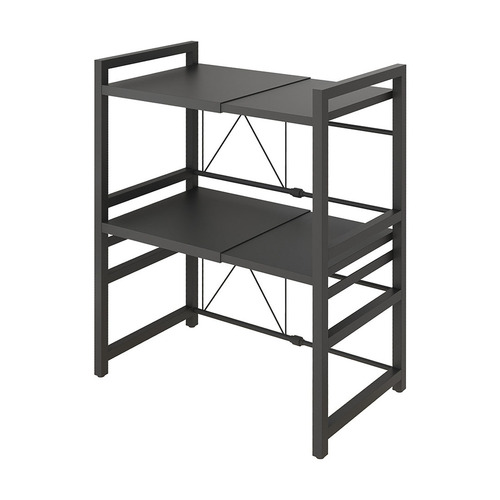 3 Tier Steel Black Retractable Kitchen Microwave Oven Stand Multi-Functional Shelves Storage Organizer
