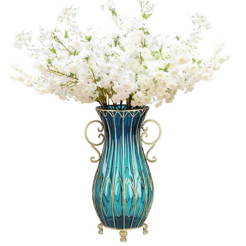 51cm Glass Tall Floor Vase and 10pcs White Artificial Fake Flower Set