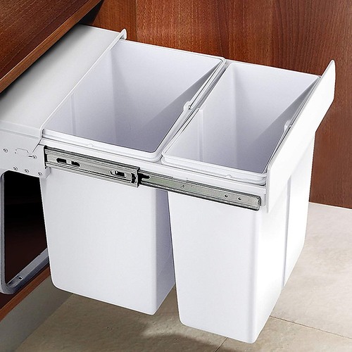 Pull Out Bin Kitchen Double Dual Slide Garbage Rubbish Waste