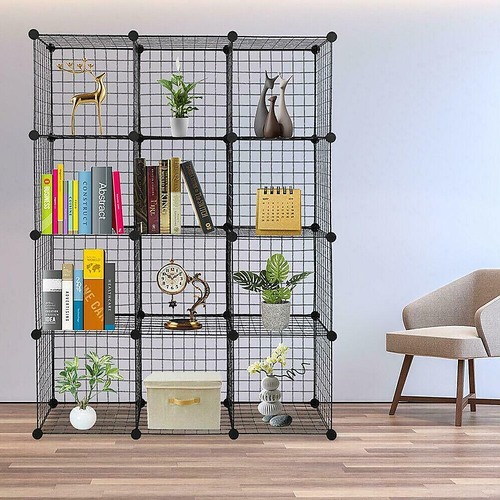 12 Cube Wire Grid Organiser Bookcase Storage Cabinet Wardrobe Closet