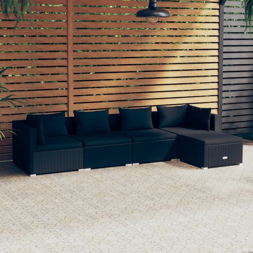 Garden Lounge Set with Cushions Poly Rattan Black