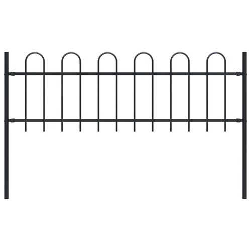 Garden Fence with Hoop Top Steel Black