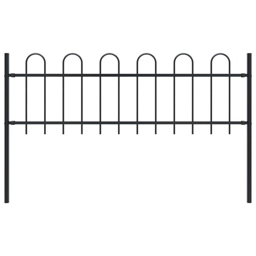 Garden Fence with Hoop Top Steel Black