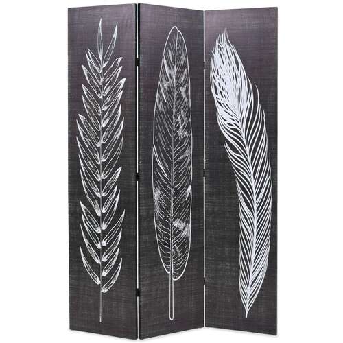 Hanover Folding Room Divider Feathers Black and White