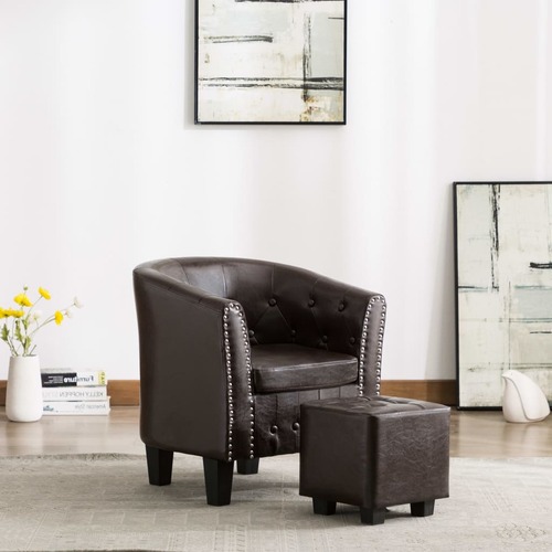 Tub Chair with Footstool Faux Leather