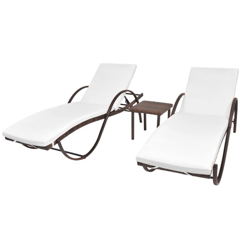 Sun Loungers 2 pcs with Table Poly Rattan