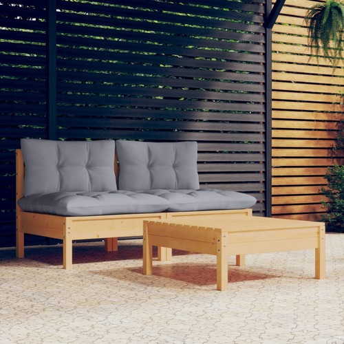 3 Piece Garden Lounge Set with Cushions Pinewood