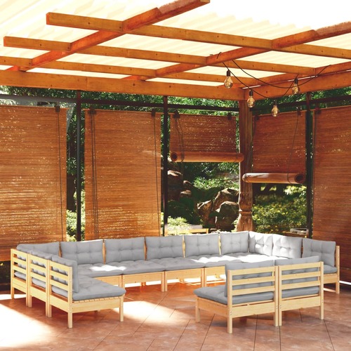 12 Piece Garden Lounge Set with Cushions Solid Pinewood