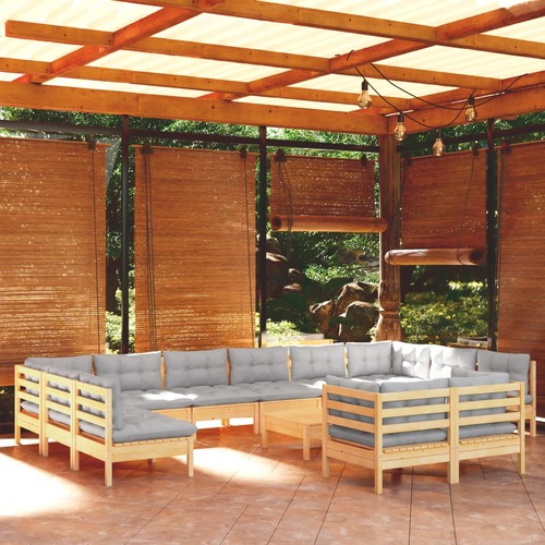13 Piece Garden Lounge Set with Cushions Pinewood