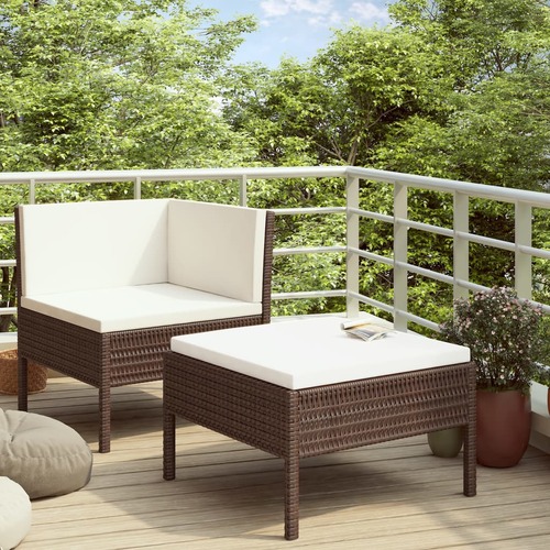 2 Piece Garden Lounge Set with Cushions Poly Rattan