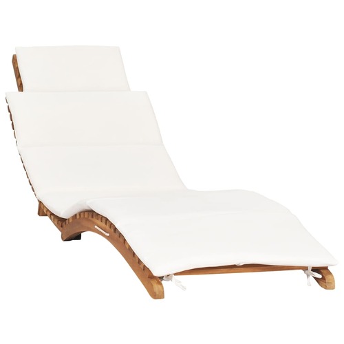 Folding Sun Lounger with Cushion Solid Teak Wood