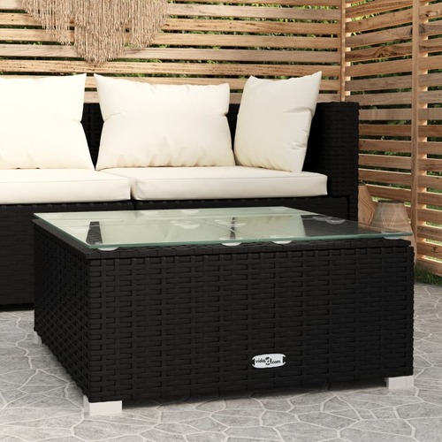 Garden Coffee Table 60x60x30 cm Poly Rattan and Glass