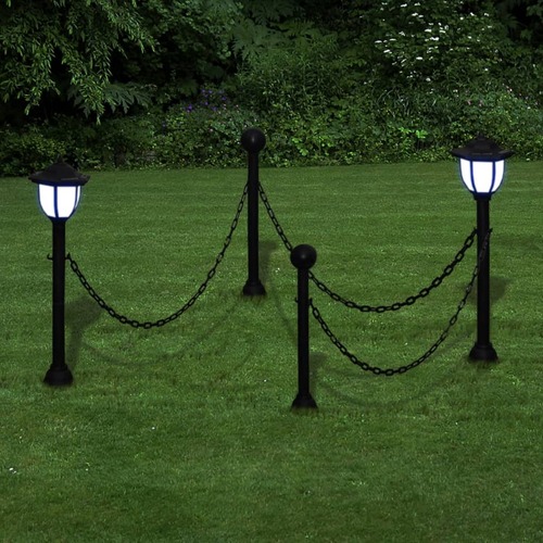 Chain Fence with Solar Lights Two LED Lamps Poles