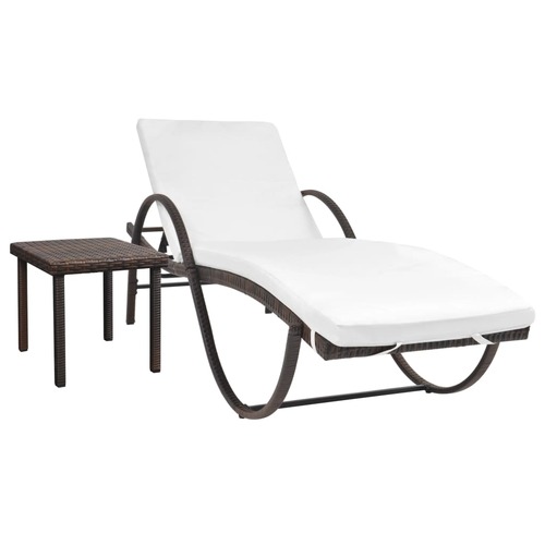 Sun Lounger with Cushion & Table Poly Rattan