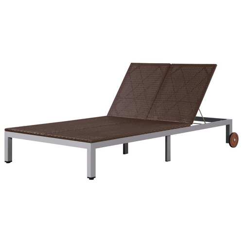 Double Sun Lounger with Wheels Poly Rattan