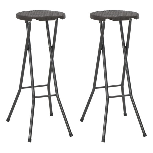 Folding Bar Stools 2 pcs HDPE and Steel Rattan Look