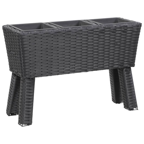 Garden Raised Bed with Legs and Pots Poly Rattan