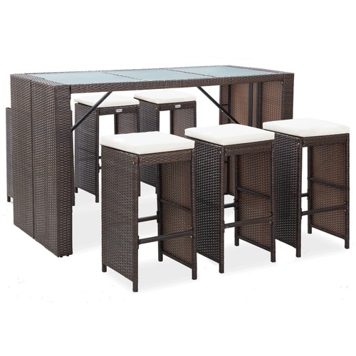 7 Piece Garden Bar Set with Cushions Poly Rattan
