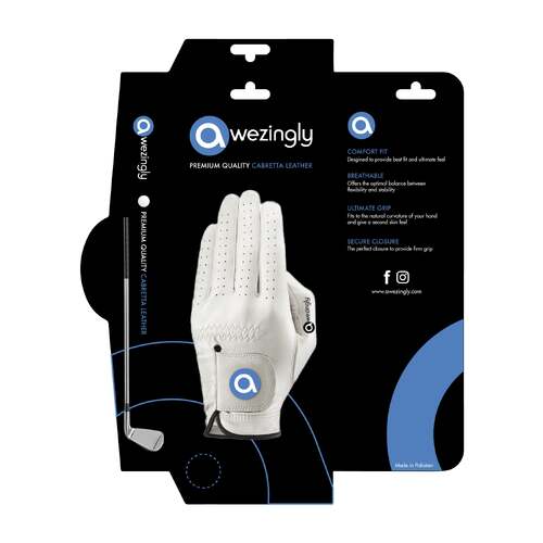 Awezingly Premium Quality Cabretta Leather Golf Glove for Men - White