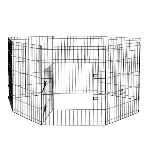 8 Panel Playpen Puppy Exercise Fence Cage Enclosure Pets Black All Sizes - Black