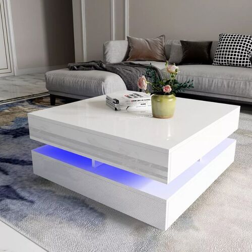Modern Large High Gloss Coffee Table With LED Lights
