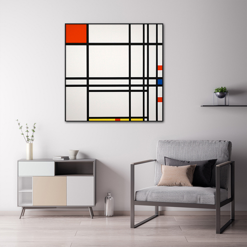Abstract Art By Piet Mondrian Black Frame Canvas Wall Art