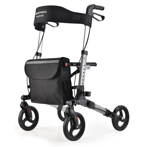 EQUIPMED Foldable Aluminium Walking Frame Rollator with Bag and Seat