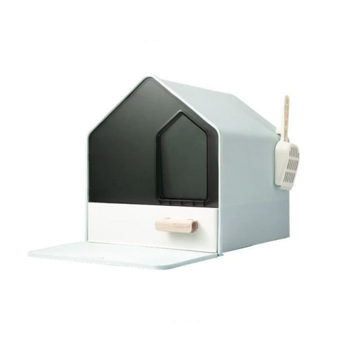 L Portable Hooded Cat Toilet Litter Box Tray House with Drawer and Scoop