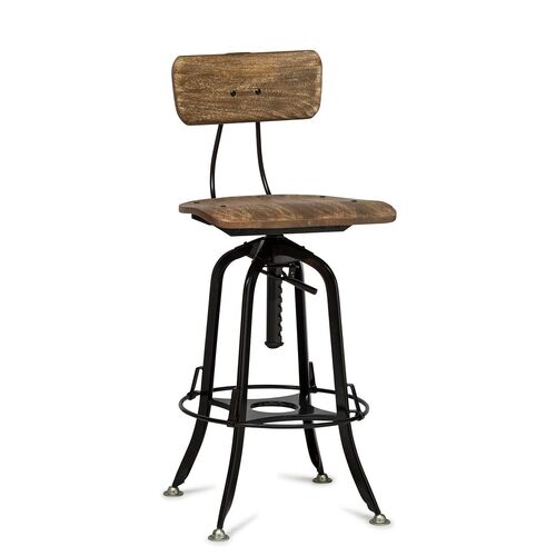 Industrial Wooden Height Adjustable Swivel Bar Stool Chair with Back