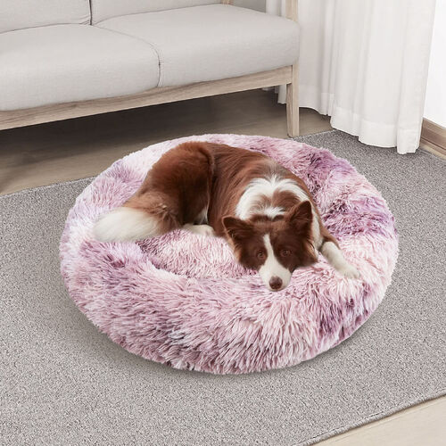 Dog Cat Pet Calming Bed Warm Soft Plush Round Nest Comfy Sleeping Cave MEL