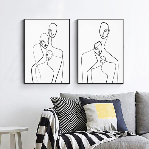 Abstract Figures 2 Sets Black Frame Canvas Wall Art