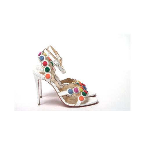 White Leather High Heels with Multi-Coloured Spot Design Women