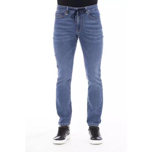 Button and Lace Closure Mens Jeans with Logo Lable Men