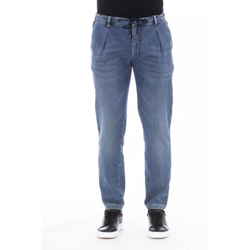 Button and Lace Closure Mens Jeans with Front and Back Pockets Men