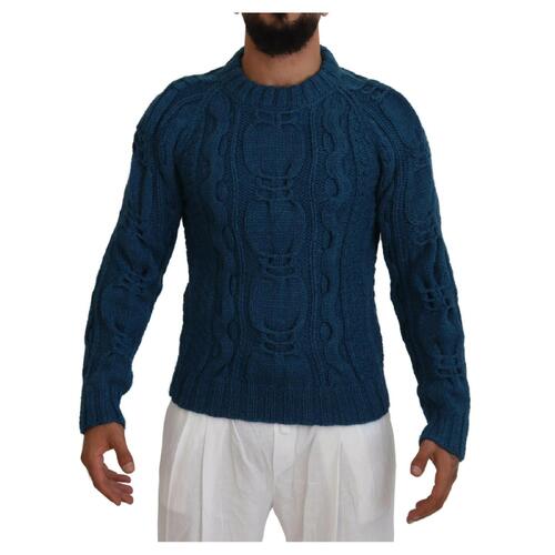 Blue Crewneck Pullover Sweater with Logo Details Men