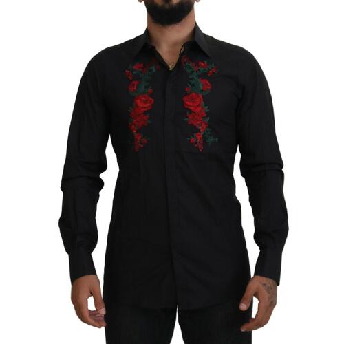GOLD Long Sleeve Shirt with Floral Embroidery by Dolce & Gabbana Men