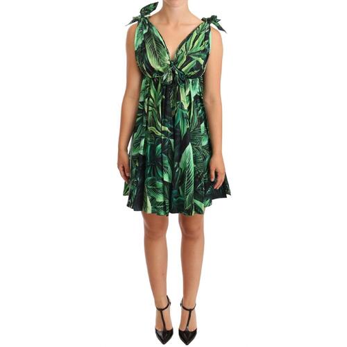 Flared Mini A-line Dress with Philodendron Leaf Print Women