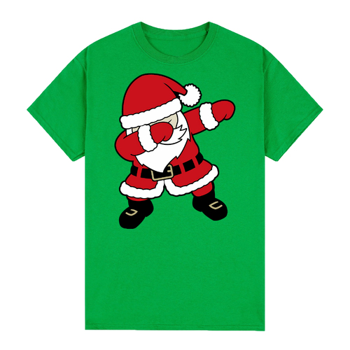 100% Cotton Christmas T-shirt Adult Unisex Tee Tops Funny Santa Party Custume, Dancing Santa (Green)