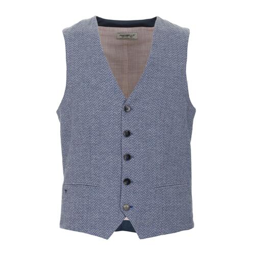 Abstract Motif Stitched Cotton Vest with Button Closure