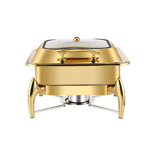 Gold Plated Stainless Steel Square Chafing Dish Tray Buffet Cater Food Warmer Chafer with Top Lid