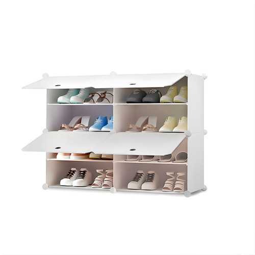 2 Column White Shoe Rack Organizer Sneaker Footwear Storage Stackable Stand Cabinet Portable Wardrobe with Cover