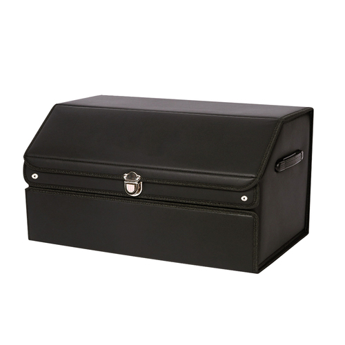 Leather Car Boot Collapsible Foldable Trunk Cargo Organizer Portable Storage Box with Lock Black