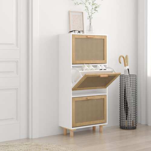 Shoe Cabinet 52x25x115 cm Engineered Wood and Natural Rattan