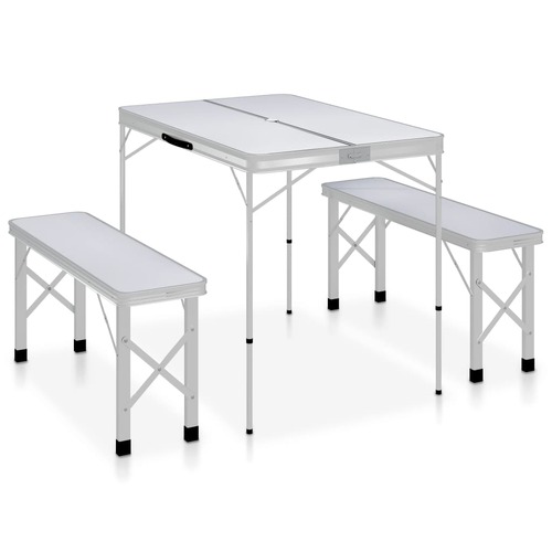 Folding Camping Table with 2 Benches Aluminium