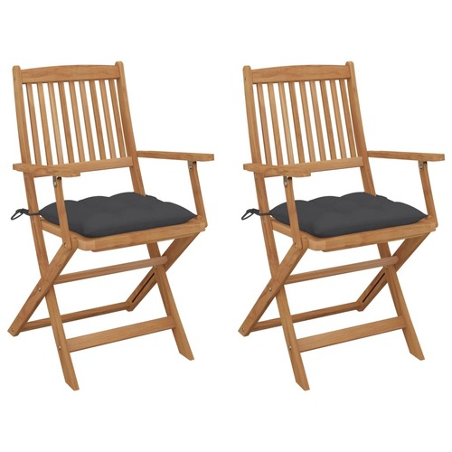 Folding Garden Chairs with Cushions Solid Wood Acacia