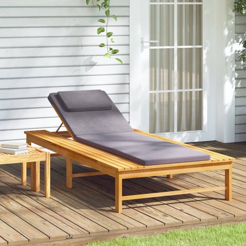Sun Lounger with Cushion and Pillow Solid Wood Acacia