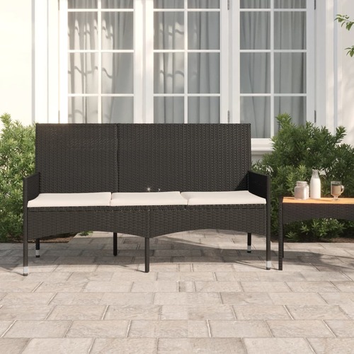 3-Seater Garden Bench with Cushions Poly Rattan