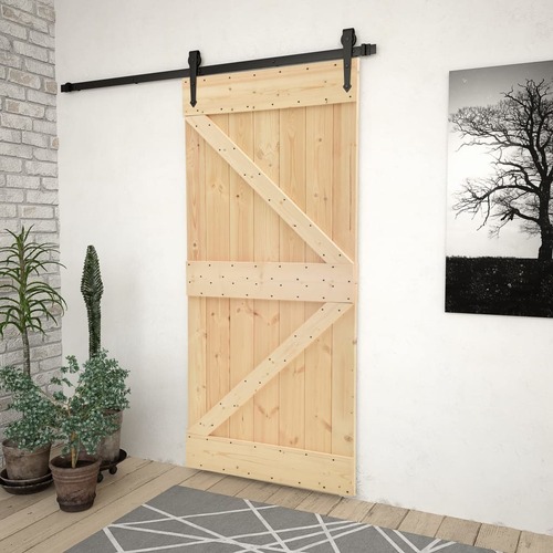 Sliding Door with Hardware Set Solid Pine Wood