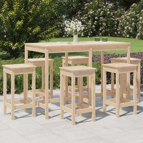7 Piece Garden Bar Set Solid Pine Wood
